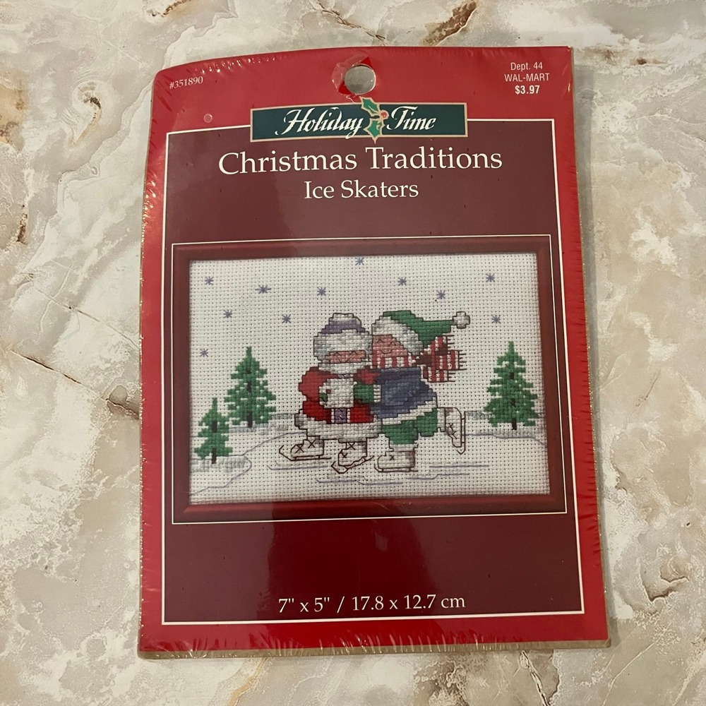 Holiday Time Christmas Traditions ICE SKATERS Cross Stitch Kit 7" X 5" SEALED